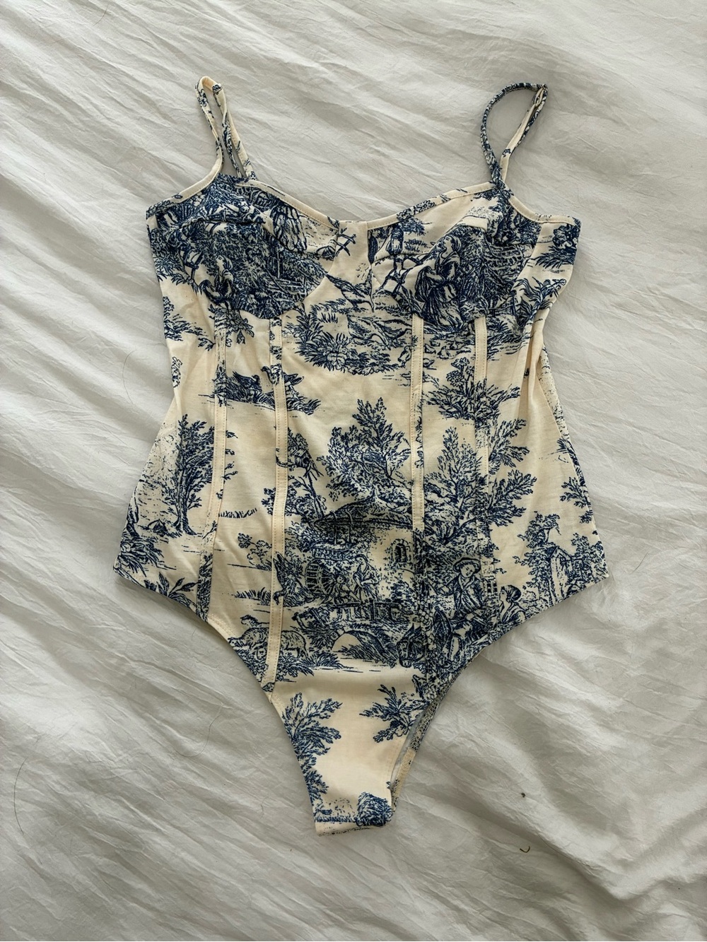 Cider Cream and Navy Toile One-Piece